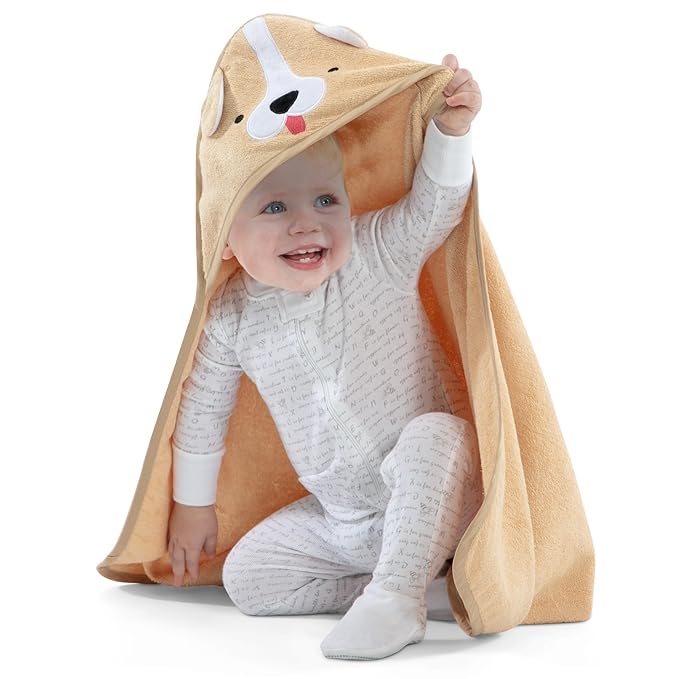 Delta Children Baby/Infant Hooded Bath Towel - Super Soft and Absorbent- Newborn Essential - Ideal Baby Registry/Shower Gift for Boys and Girls, Tan Dog