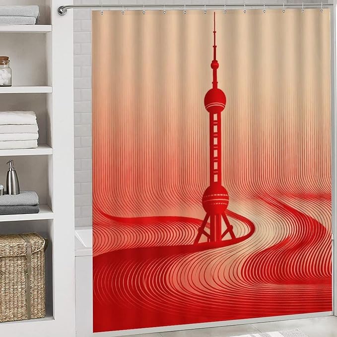 4 Piece Bathroom Rug Set with Shower Curtain, Non-Slip Bath Mat Toilet Cover Set, Tower Bathroom Rug Sets