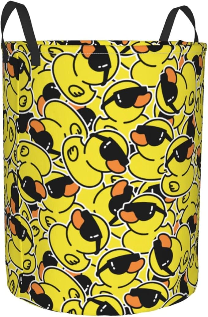 38L Round Laundry Hamper Funny Cute Rubber Ducks Storage Basket Waterproof Coating Organizer Bin For Nursery Clothes Toys