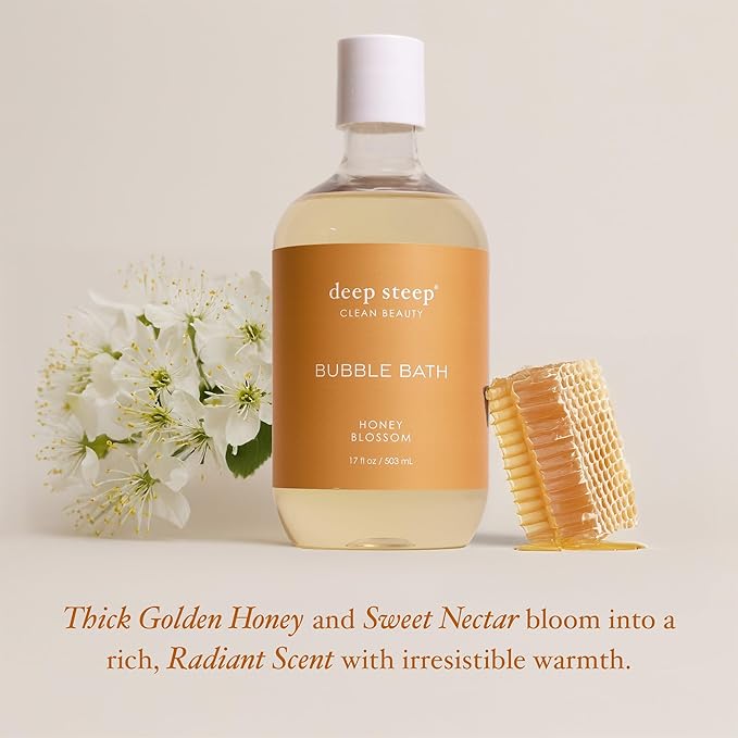 Deep Steep Honey Blossom Bubble Bath for Women, Hypoallergenic, Clinically Tested, Clean Formula for Sensitive Skin, Sulfate-Free, 17 fl oz Bottle, Essential Bath Accessories