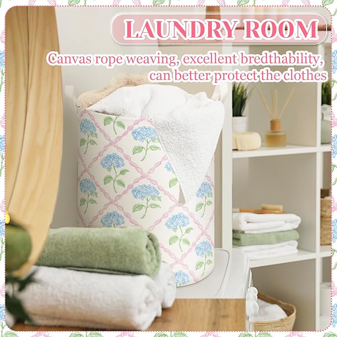 2 Pcs Laundry Basket Coquette Storage Basket for Girls Nursery Hamper with Handles Foldable Waterproof Collapsible Storage Bin Organizer for College Dorms Bathroom(Hydrangea)