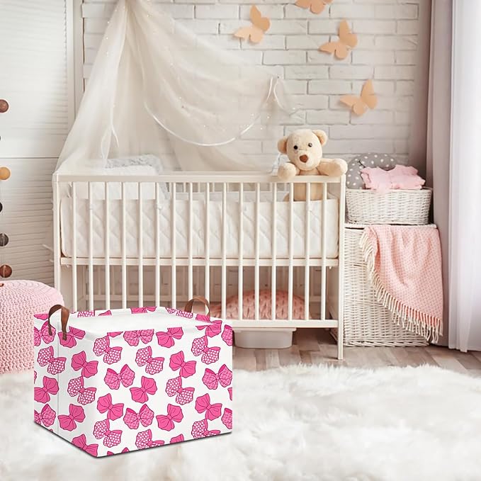 Rectangle Storage Basket,Gift Basket Empty with Handles,Cute Organizer, Room Decor(Plump Bowknot)