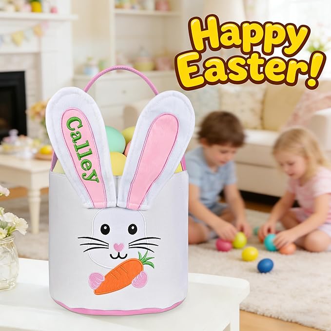Easter Baskets for Kids - Touber Bunny Easter Basket | Gifts for Boys & Girls and Hunting Party Favor Supplies - Pink Ears