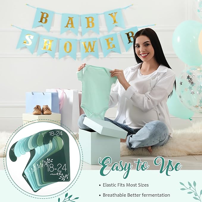 8 Pcs Baby Closet Size Dividers Acrylic Baby Closet Dividers Nursery Closet Dividers Baby Clothes Size Hanger Baby Wardrobe Organizers Infant Wardrobe Separator, 7 x 3 Inch (Green)