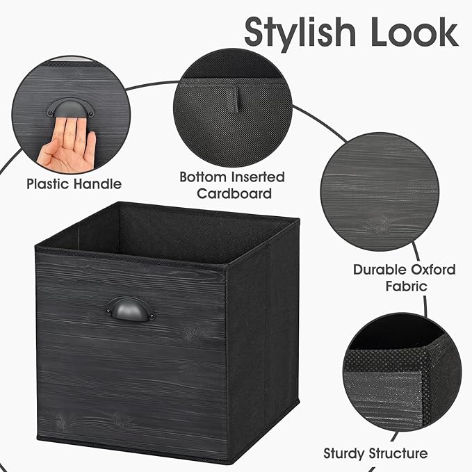 homyfort Cube Storage Organizer Bins, 11x11 Inch Bins Baskets Box for Cube Storage, Made from Natural Bamboo and Sturdy 210D Oxford Fabric, Set of 6, Beige