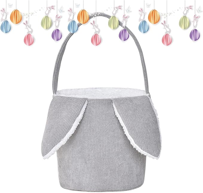Bunny Egg Hunt Easter Bucket Plush | Easter Bucket Bags With Rabbit Ears,Bunny Ears Baskets For Kids,Easter Bunny Basket,Candy Storage Decorations With Rabbit Ears For Boys Girls