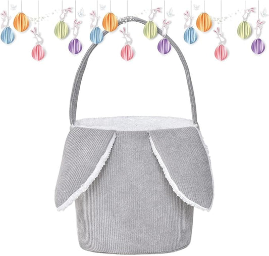 Bunny Egg Hunt Easter Bucket Plush | Easter Bucket Bags With Rabbit Ears,Bunny Ears Baskets For Kids,Easter Bunny Basket,Candy Storage Decorations With Rabbit Ears For Boys Girls