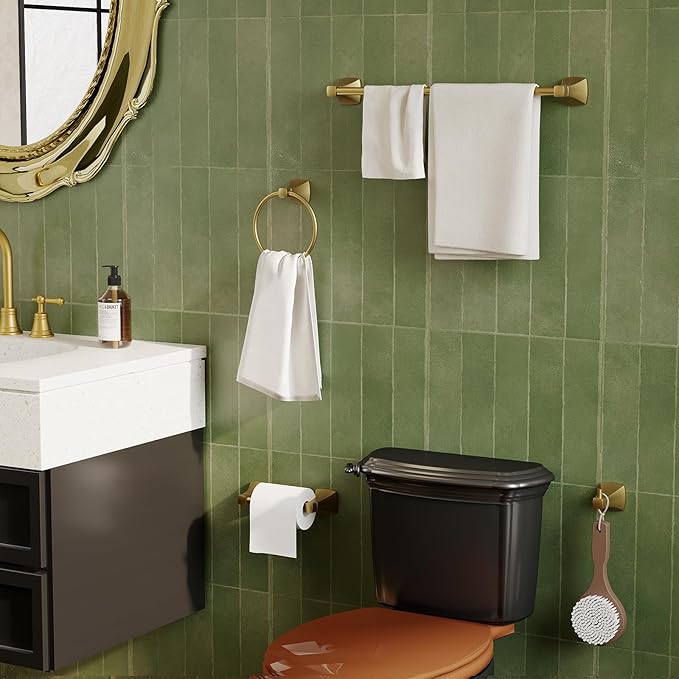 Hand Towel Holder for Bathroom Brushed Gold Towel Ring Stainless Steel and Zinc Alloy Towel Hanger Wall Mount for Bath, Kitchen