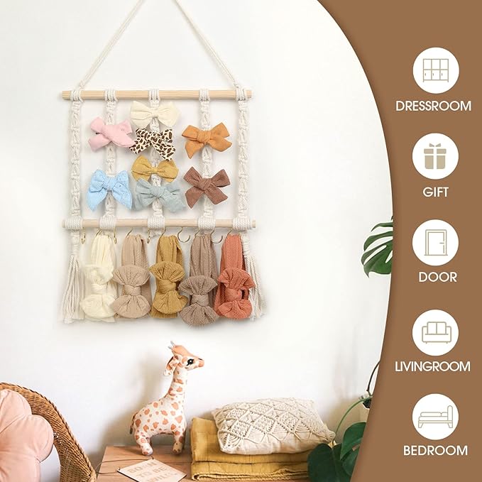 POVETIRE Headband Holder Bow Holder for Girls Hair Bows,Baby Headband Holder Organizer Hair Bow Hair Accessories Organizer Storage Wall Hanging Decor for Nursery Toddler Girls Room