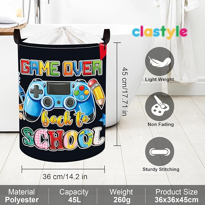 Clastyle Cool Game Storage Basket Kid Game Controller Clothes Laundry Hamper Collapsible Boy Toy Box for Nursery Palyroom,School Black,36 * 45 cm