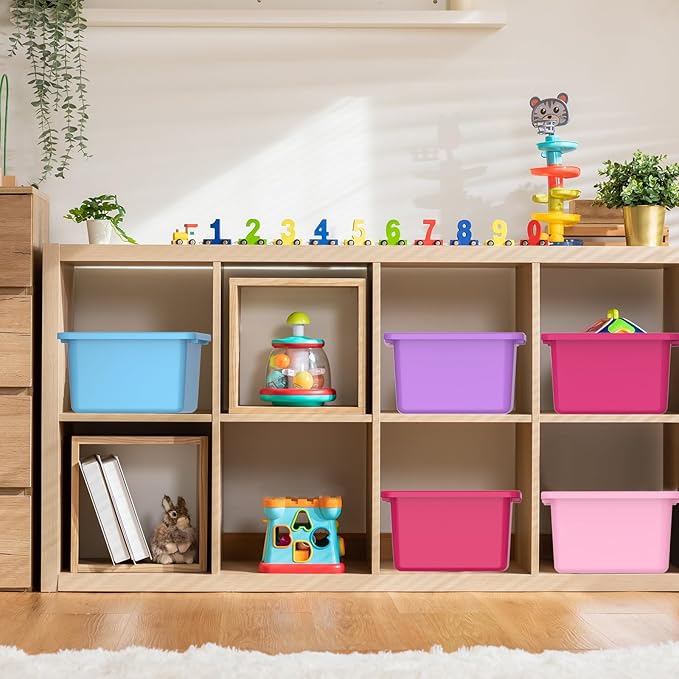 Zonon 12 Pcs Plastic Cubby Bins Office Storage Container Storage Bins Plastic Organization with 1 Pack Self Adhesive Label for Library Office Home Nursery(Mermaid Color)
