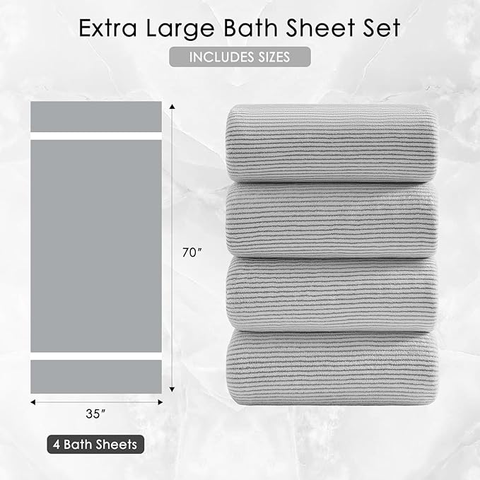 4 Piece Bath Towel Set 35"x70"Oversized Bath Towel for Bathroom Ultra Soft Fluffy Extra Large Bath Sheet Luxury Premium Bathroom Towel Highly Absorbent Quick Dry Shower Towel for Hotel Spa,Grey