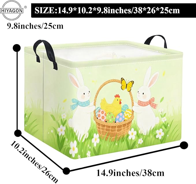 HIYAGON Rectangular Easter Basket for Kids Baby Easter Basket for Boys and Girls Cute Toy Storage Organizer Bin Box Room Decor(Easter Bunny)