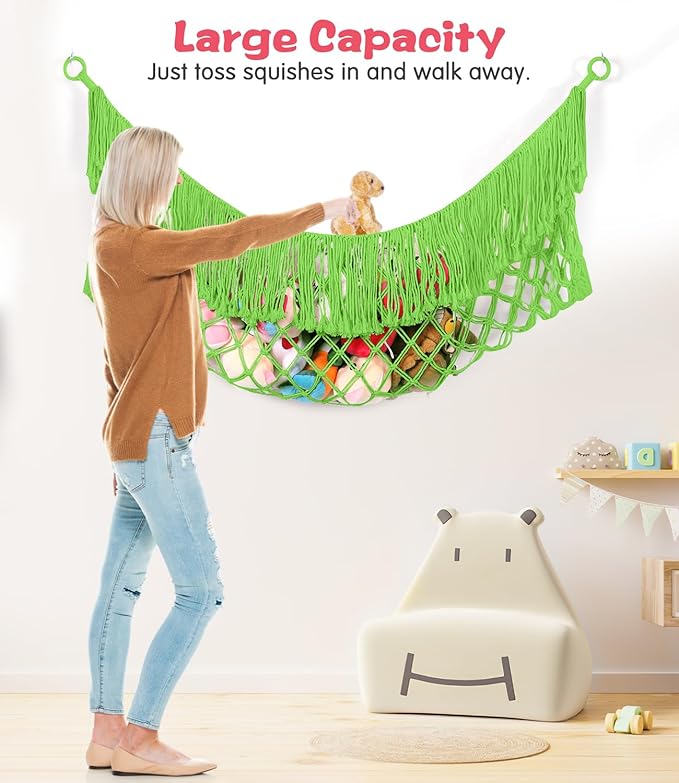 Stuffed Animal Hammock - Extra Large 63'' Long, Stuffed Animal Storage, stuffed animal Holder net, Hammock Large, Storage Hanging Organizer - Apple green