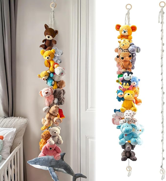 2PCS Hanging Stuffed Animals Storage Chain - Stuffed Animal Chain Organizer with 40 Metal Clips,80 Inch Display Holder Chain for Wall or Corner Decor,Hanging Hats,Socks,Holiday Cards