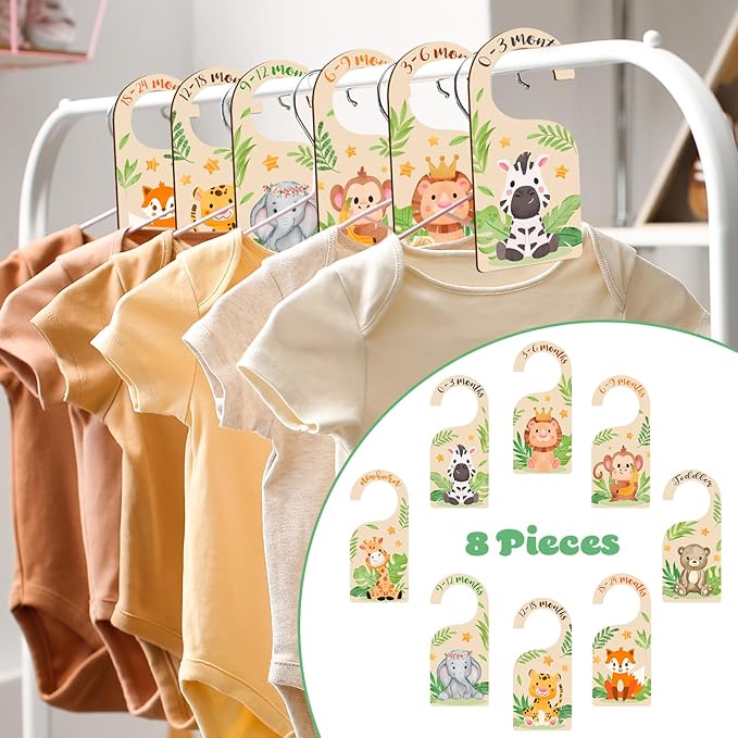 Auidy_6TXD 8Pcs Baby Closet Dividers Double Sided Wooden Baby Closet Organizers from Newborn to 24 Months Baby Clothes Hanger Dividers for Baby Girls Boys Nursery Decor