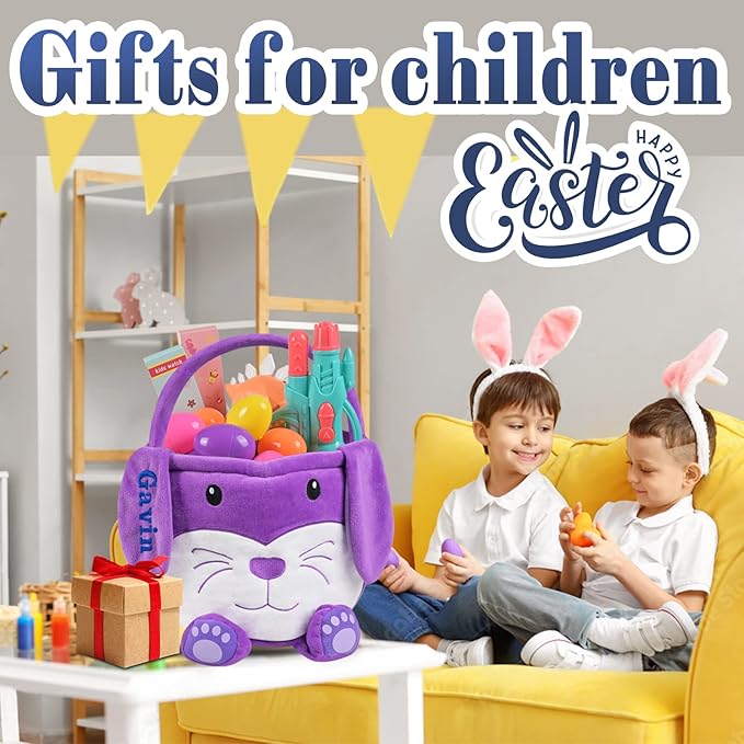 Personalized Easter Basket, PEMIRSAYO Easter Baskets for Kids Easter Bunny Baskets Custom Easter Basket Personalized Easter Gifts Toddler Easter Baskets Empty - Purple