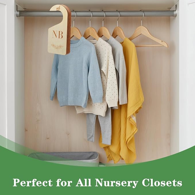 Baby Closet Dividers for Clothes Organizer -8Pcs Wooden Baby Clothes Size Dividers from Newborn to Toddler, Double-Sided Gender Neutral Babys Cloth Organizer