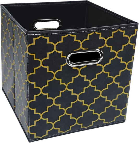 Black Foldable Storage Cubes Bins , Fabric Storage Box Cubes Organizer Baskets with Dual Handles for Home Organizer Grey Gold