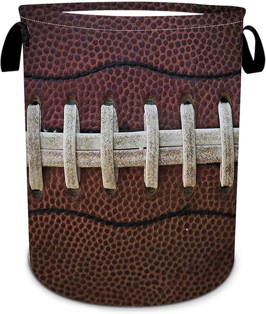 American Football Texture Laundry Basket, Sports Theme Laundry Hamper Foldable Waterproof Funny Tote Bag Dirty Clothes Storage Bucket Toy Organizer for Bathroom/Laundry/Bedroom 15.7"x19.6"