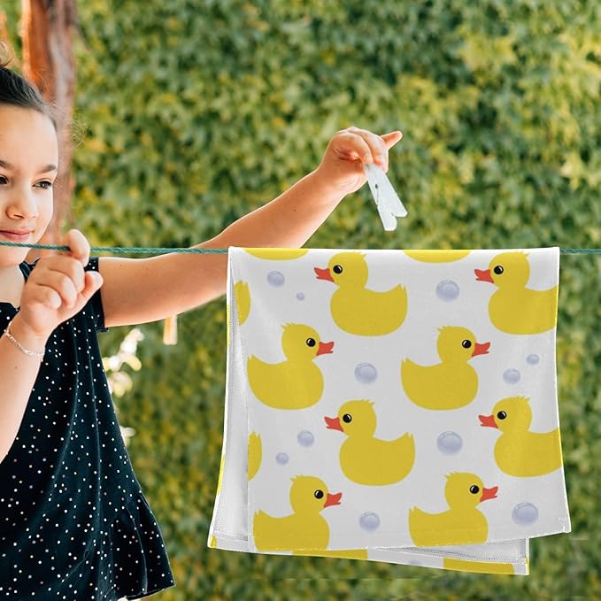 2 Pack Yellow Ducks Hand Towels for Bathroom,Soft Absorbent Summer Cute Animal Ducky Kitchen Towels,Decorative Duck Themed Gift Yellow White Bathroom Towels for Face,Shower,Guest,Gym 14"x28"