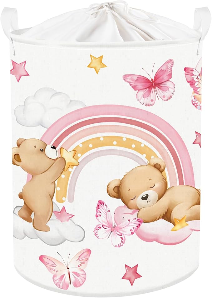 Clastyle Rainbow Baby Laundry Hamper Cloud Kid Storage Basket Women Girl Gift Toy Box Collapsible Clothes Organizer Nursery Bin for Bedroom,Bear,36 * 45 cm