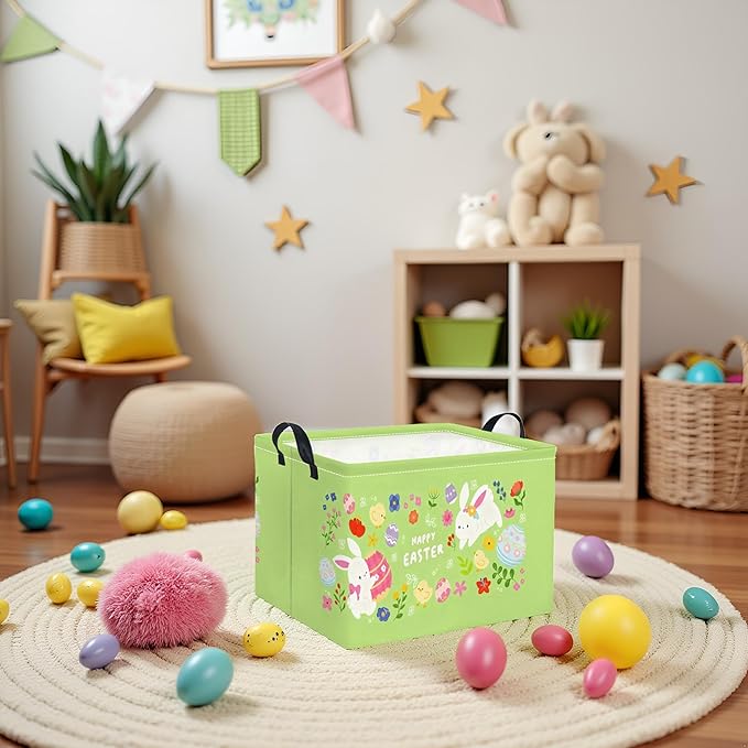 HIYAGON Rectangular Easter Basket Baby Boy Basket Kids Toy Storage Bin Organizer Box Easter Room Decor(Happy Easter)