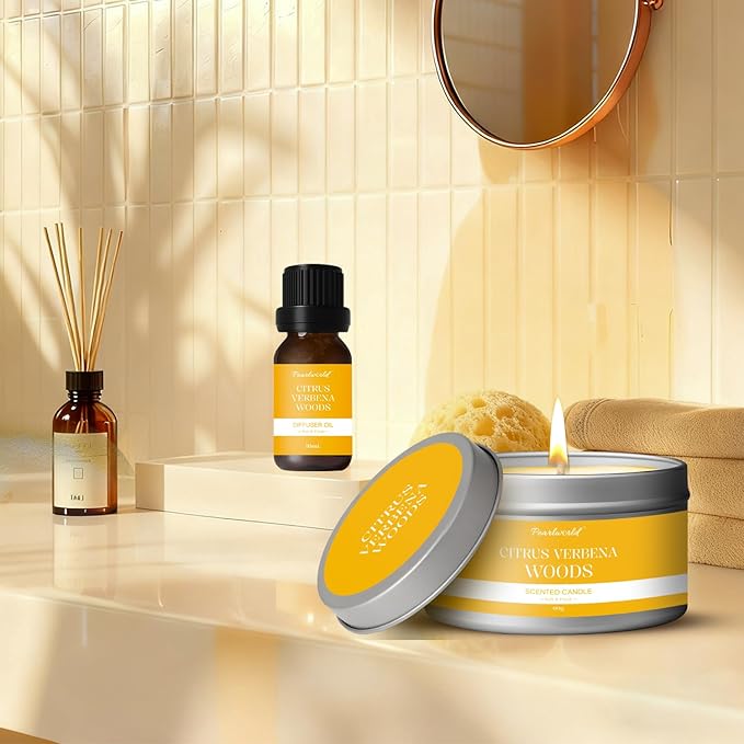Valentine's Day Spa Gift Set for Women, Citrus Verbena Bath Set Self Care for Women, Nourishing 7 Piece Home Spa Set, Birthday Gift For Mom