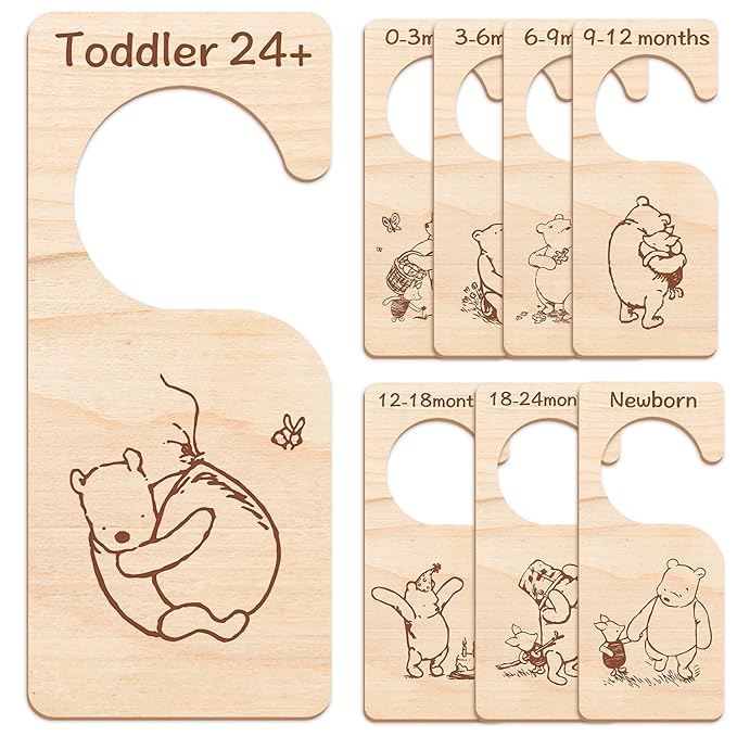 8PCS Winnie Baby Closet Divider -Winnie Nursery Decor Wardrobe Baby Closet Organizer,Daisy Design Nursery Decor Clothes Hanger Dividers for Sorting 8 from Newborn to 24+ Months