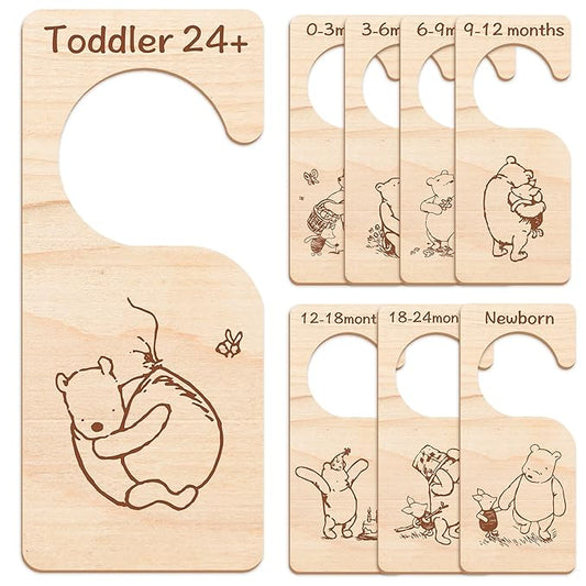 8PCS Winnie Baby Closet Divider -Winnie Nursery Decor Wardrobe Baby Closet Organizer,Daisy Design Nursery Decor Clothes Hanger Dividers for Sorting 8 from Newborn to 24+ Months