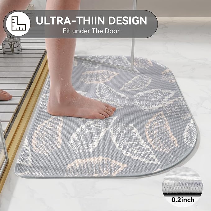 Half Circle Bath Mat, Thin Bathroom Rugs Fit Under Door Quick Dry Non Slip Washable Bathroom Mat with Rubber Backing, Absorbent Half Round Shower Rug