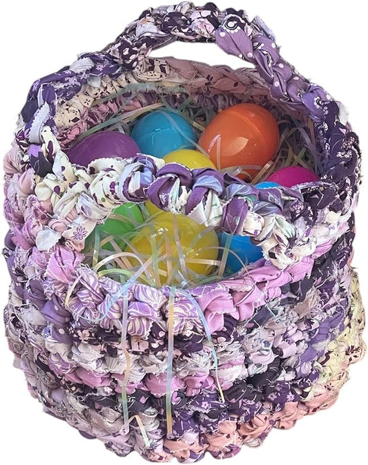 AMISH BASKETS AND BEYOND Infant Crochet Easter Basket Handmade Light Dark Purple Soft Cloth with Handles