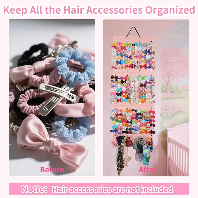 PACMAXI Baby Girl Hair Bows Holder, Hair Clips Storage Hanger For Ribbons, Hair Bows Organizer, Baby Hair Clip Storage Display Sturdy Stand, Wall Hanging for Girl Room (Pink 2, Large)