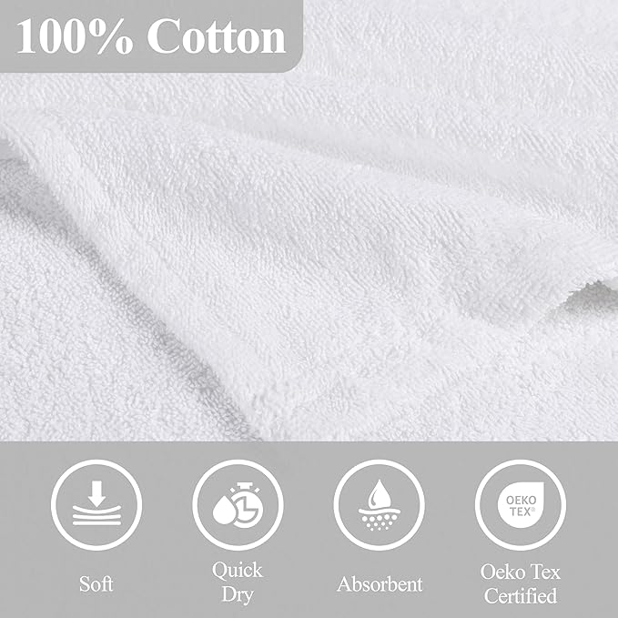 Superior Kids Cotton Terry Poncho, Soft, Absorbent Bath Towel with Hood, Bathroom Accessories, Long, Plush Bathrobes for Bath, Shower, Spa, Resort, Hotel, Beach, Pool, Boy, Girl, Large Size, White