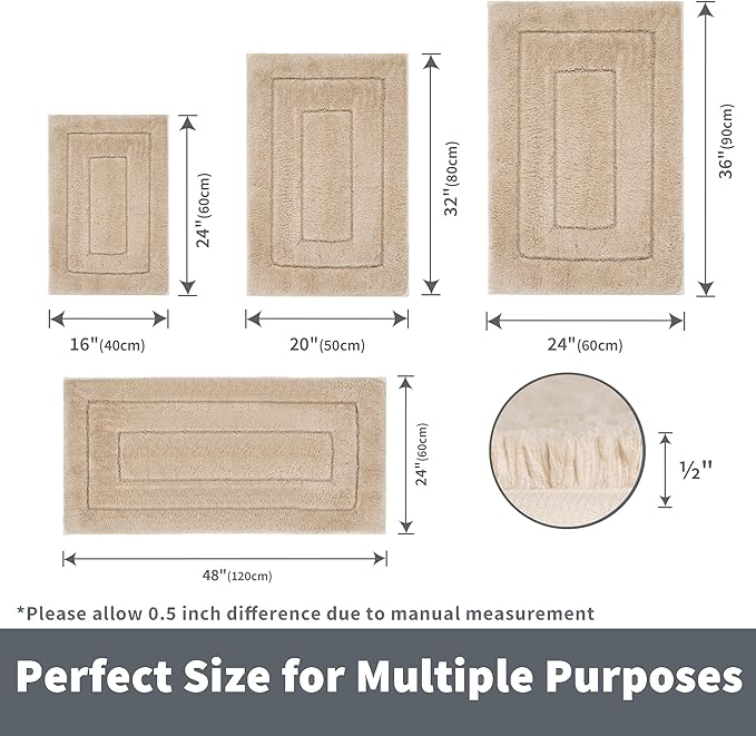 GRANNY SAYS Bathroom Rugs Non Slip, 24" x 36", Bath Rugs for Bathroom Washable, Bath Mats for Bath Floor, Microfiber Bath Mat for Tub, Absorbent Bath Rugs for Bath, Khaki