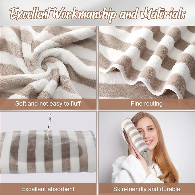 16 Pack Microfiber Bath Towels Bulk 27'' x 60'' Oversized Size Bath Towel Highly Absorbent Extra Large Soft Drying for Shower Beach Winter Salon Sport Gym Party (Stripes,Brown)