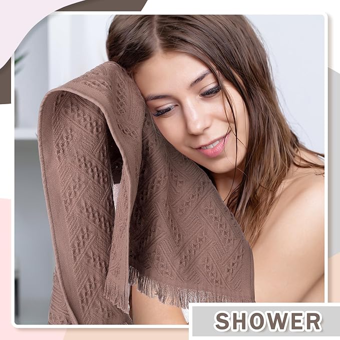 4 Pack Boho Bathroom Hand Towel 14 x 30 Inch 100% Turkish Cotton Decorative Boho Kitchen Hand Towel Farmhouse Bathroom Decor Set Absorbent Soft Guest Tea Gift(Brown)