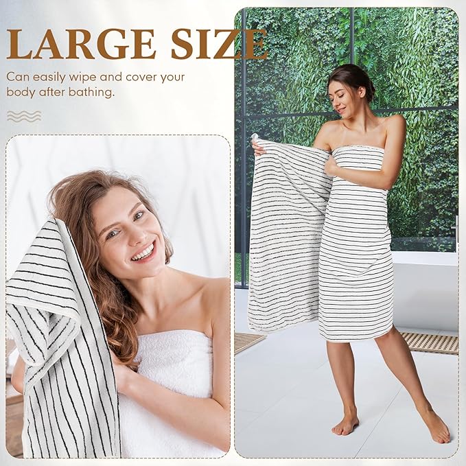 6 Pcs Oversized Bath Towels for Adults 35x70 Inches Black & White Striped Extra Large Bath Towel Sets Bathroom Sheets Jumbo Shower Towels Quick Dry Absorbent Soft Microfiber for Women Men
