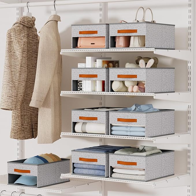Closet Organizers and Storage - 6 Pack Storage Bins Baskets for Organization Foldable Closet Organizer with Clear Window & Handles for Clothes, Toys, Towels, Small Essential (Ant Light Gray)