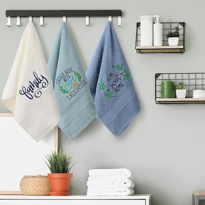 3 Pcs Farmhouse Decorative Hand Towels for Bathroom and Kitchen Rustic Embroidered 100% Cotton Hand Towels Decorative Set for Boho Bathroom Decor