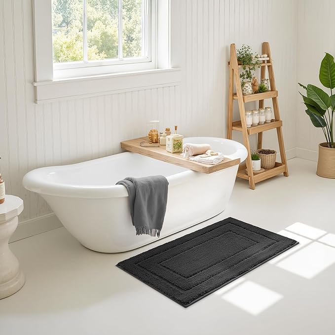 GRANNY SAYS Bathroom Rugs Non Slip, 20" x 32", Bath Rugs for Bathroom Washable, Bath Mats for Floor, Microfiber Bath Mat for Tub, Shower Mat for Floor, Absorbent Shower Rugs Charcoal Gray