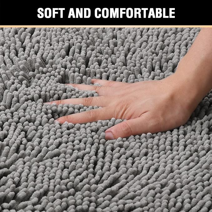 H.VERSAILTEX Chenille Bath Mat Thick Soft Absorbent for Bathroom, Microfiber Dries Quickly, Shaggy Washable Plush Durable Rug, Bathtub and Shower Floor, 24x17, Grey