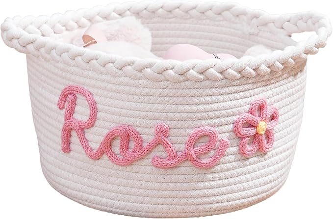 JUPPE Custom Baby Shower Basket, Personzlized Basket with Baby Name, Baby Boy Girl Storage Organizer Cotton Rope Nursery Decor Newborn Gift (style 1) (Style 7)