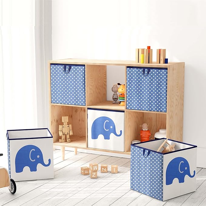Bacati - Small Storage Tote Elephants Blue/Grey 10 x 10 x 10 inches