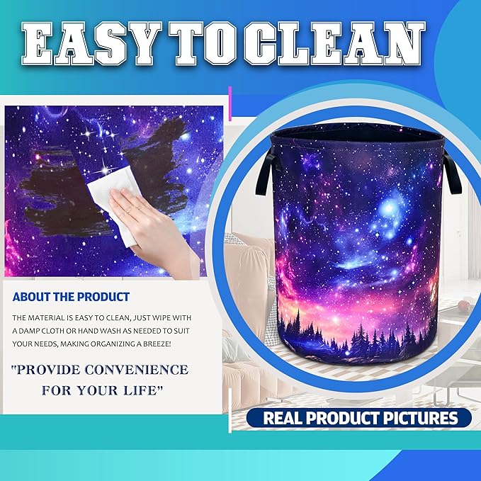 Starry Sky Forest Laundry Basket Oxford Cloth Beautiful Night Laundry Hamper With Handle Foldable Portable Clothes Storage Basket 18.9 X 16.5 In Storage Bag For Laundry Room/Bathroom/Bedroom