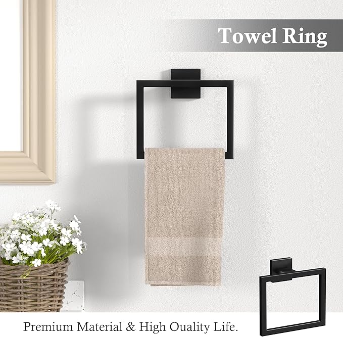 10-Pieces Matte Black Bathroom Accessories Set, 23.6 Inch Bath Towel Bar Set, SUS 304 Stainless Steel Bathroom Hardware Set, Towel Racks for Bathroom Wall Mounted.
