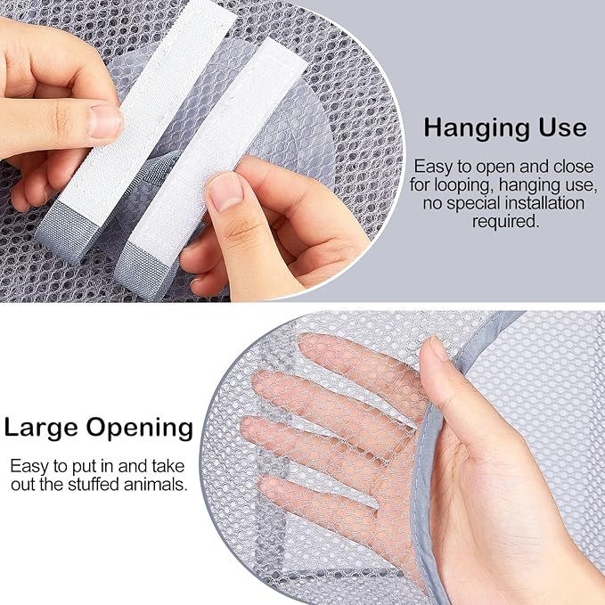 Basumee Stuffed Animals Net or Hammock 2 Pcs Stuffed Animals Storage Toy Net Hammock for Plushies Storage Organizer Mesh Girls Room Decor, Gray, 5 Tiers