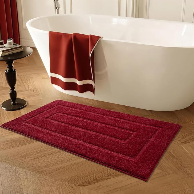 HOMORE Bathroom Rug 24x48 Inch Soft Absorbent Microfiber Bathroom Runner Rug, Washable Bath Runners Rugs for Bathrooms Non Slip Bath Rugs for Shower Tub Christmas Decor,Wine Red