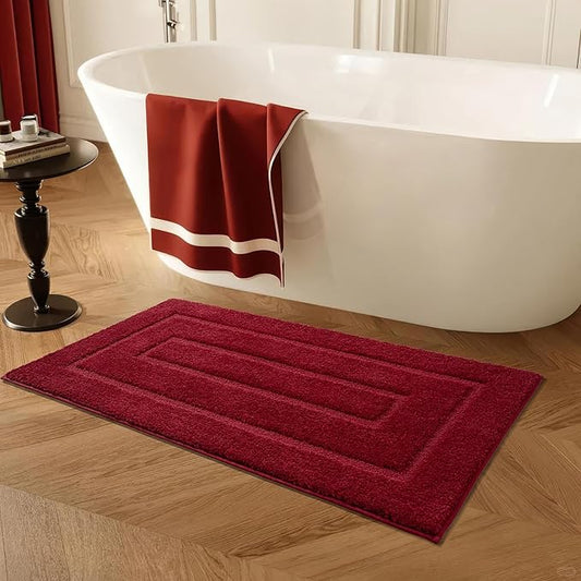 HOMORE Bathroom Rug 24x48 Inch Soft Absorbent Microfiber Bathroom Runner Rug, Washable Bath Runners Rugs for Bathrooms Non Slip Bath Rugs for Shower Tub Christmas Decor,Wine Red