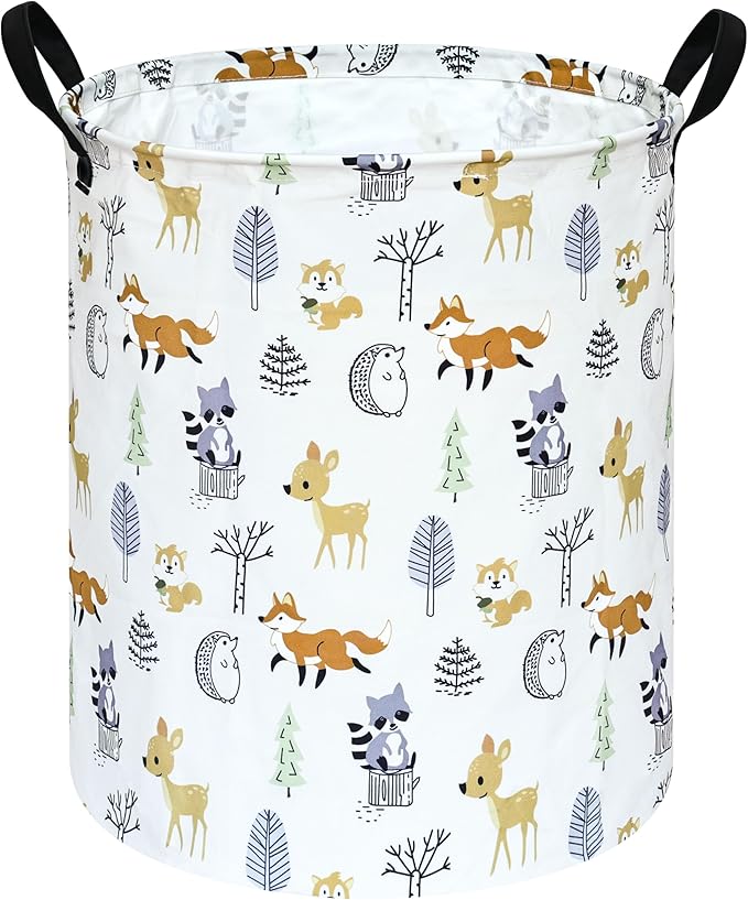 19.7 Inch Round Laundry Hamper Cute Animal Pattern Laundry Basket Fabric Storage Hamper Organization Bin, Toy Box,Gift Basket with Handles for Room